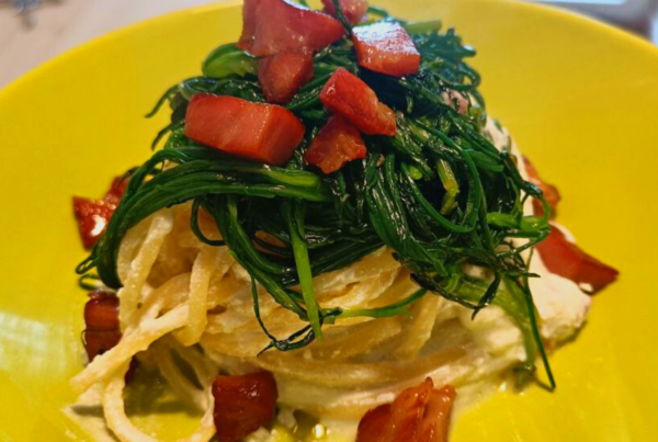 Spaghetti in rima: agretti e gambetto